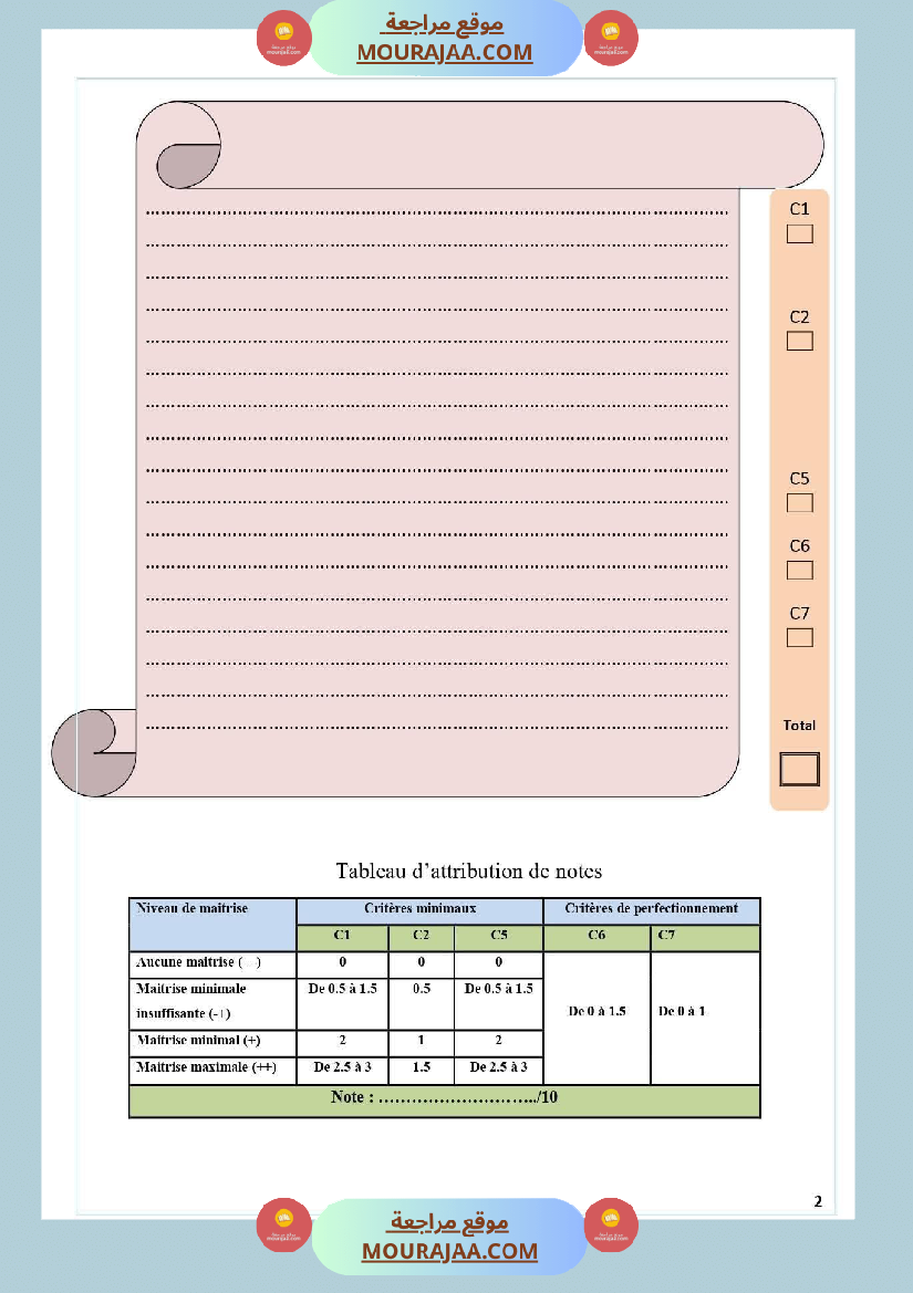 امتحان لغة و انتاج كتابي السنة السادسة الثلاثي الاول