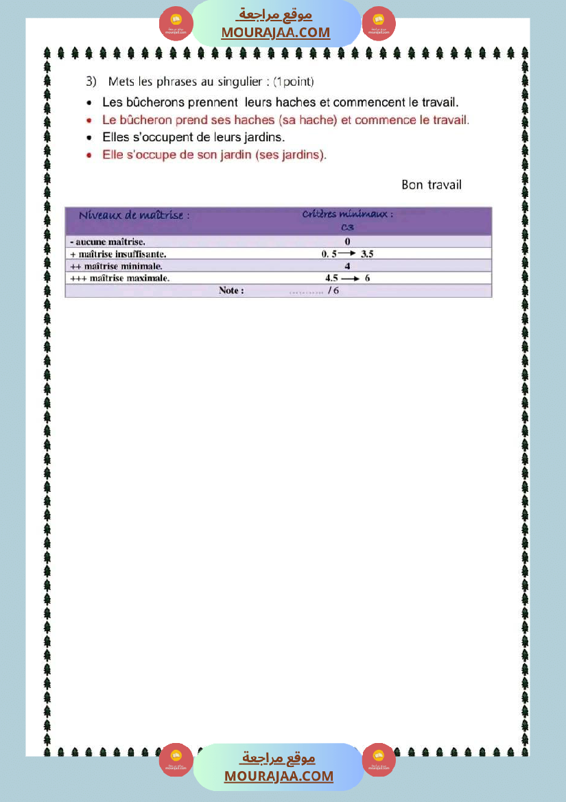 des examens du premier trimestre 6eme annee avec correction