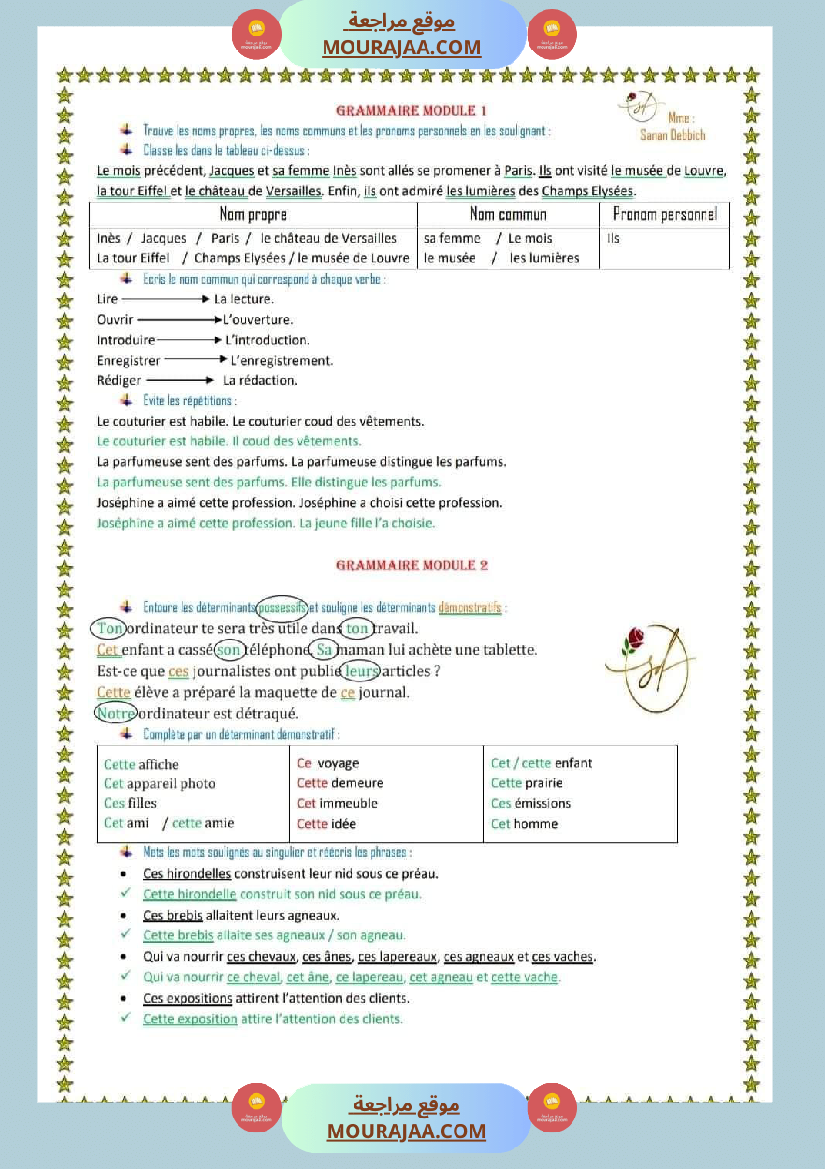 des exercices de langue avec correction 6eme annee
