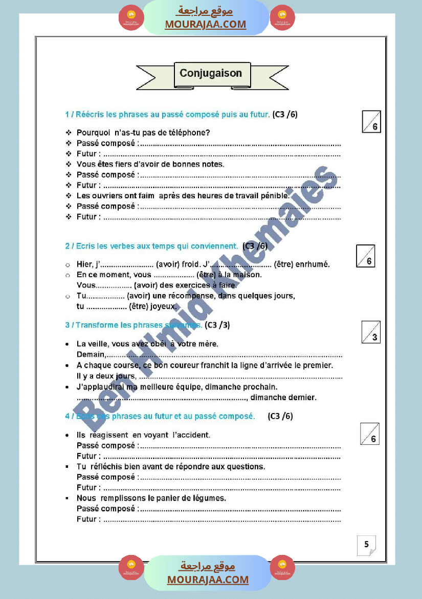 evaluation des prerequis au terme des modules 3 et 4 6eme annee avec correction