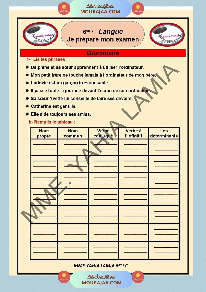 langue 1ere trimestre 6eme annee