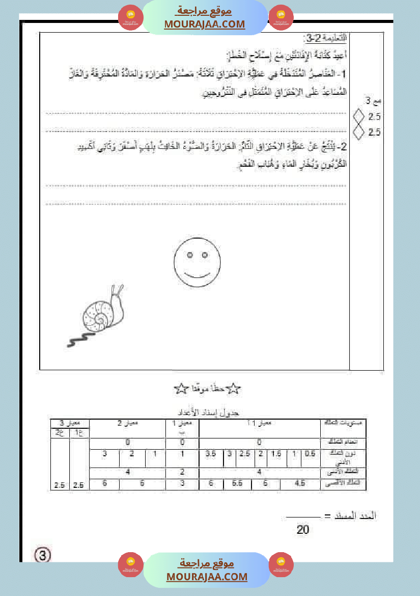 اختبار الثلاثي الأو ل إيقاظ علمي سنة 6 مع الإصلاح