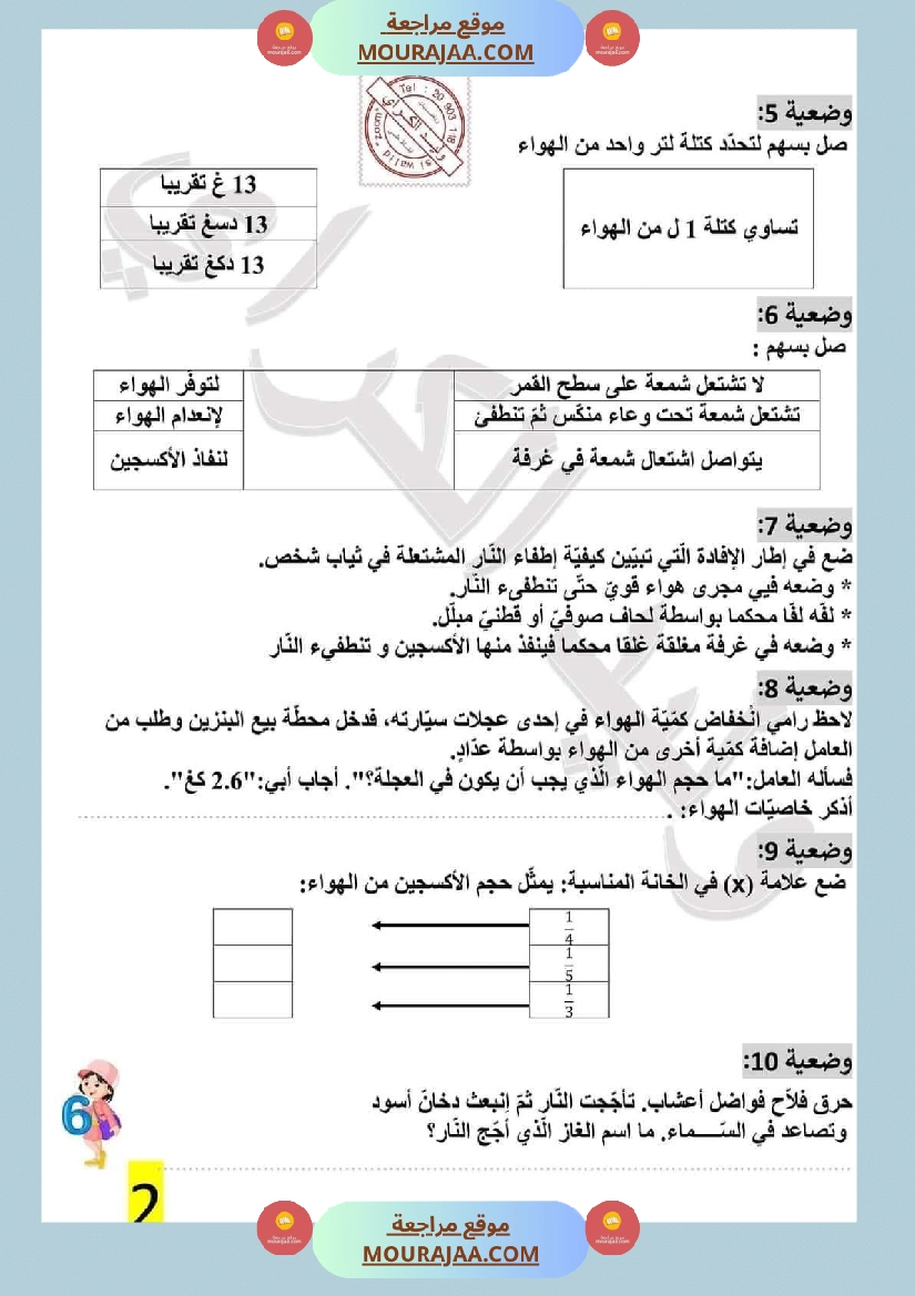 تمارين محور الهواء مع الاصلاح لتلاميذ السادسة صفحة 2