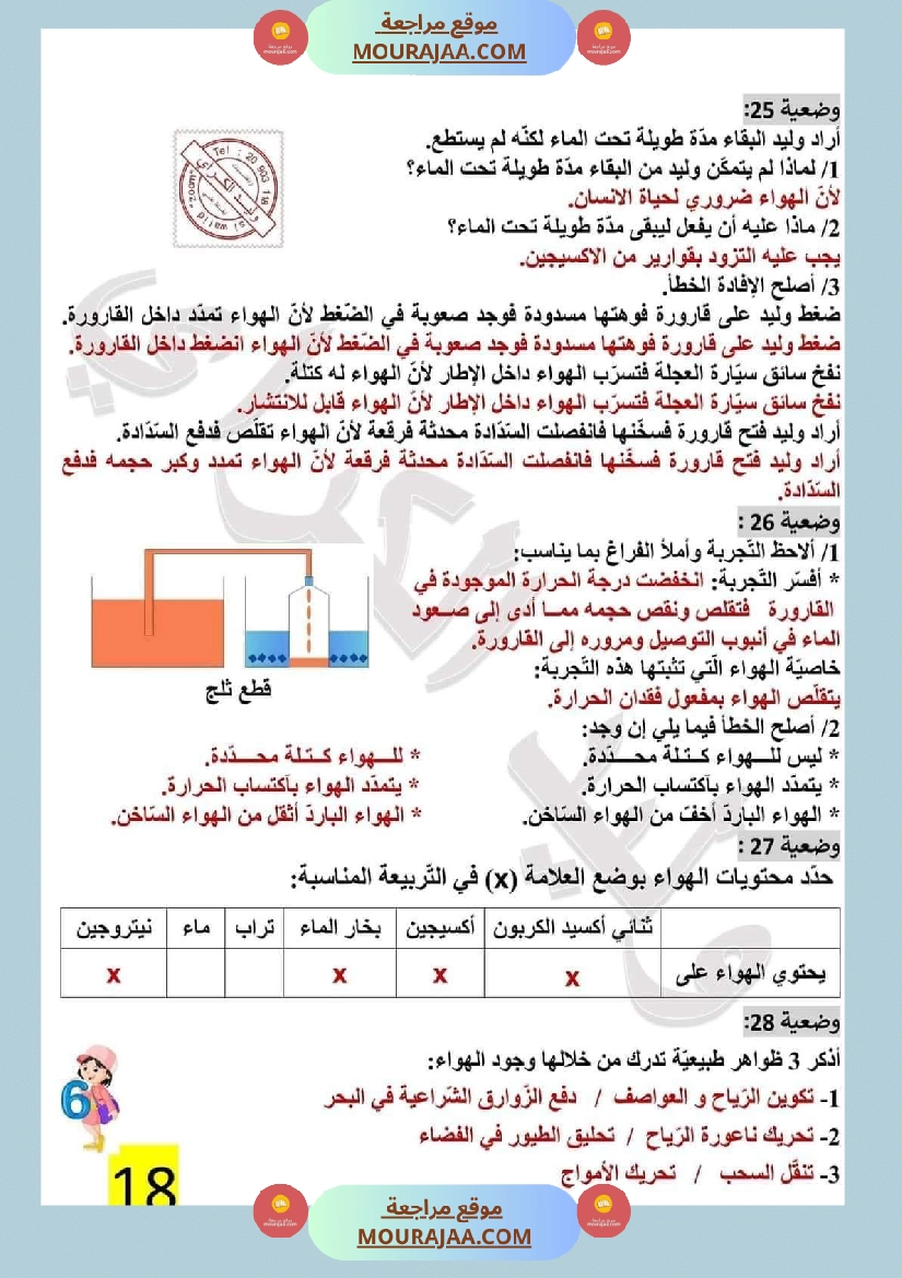تمارين محور الهواء مع الاصلاح لتلاميذ السادسة صفحة 11