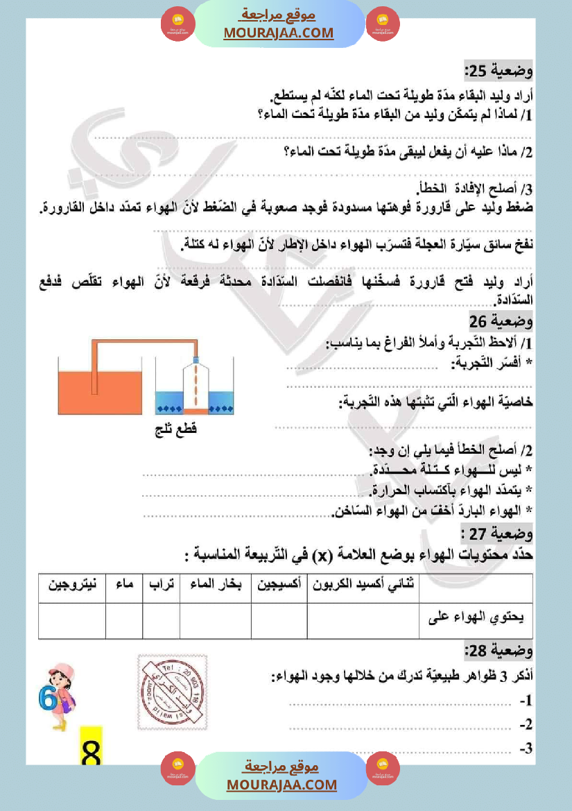تمارين محور الهواء مع الاصلاح لتلاميذ السادسة