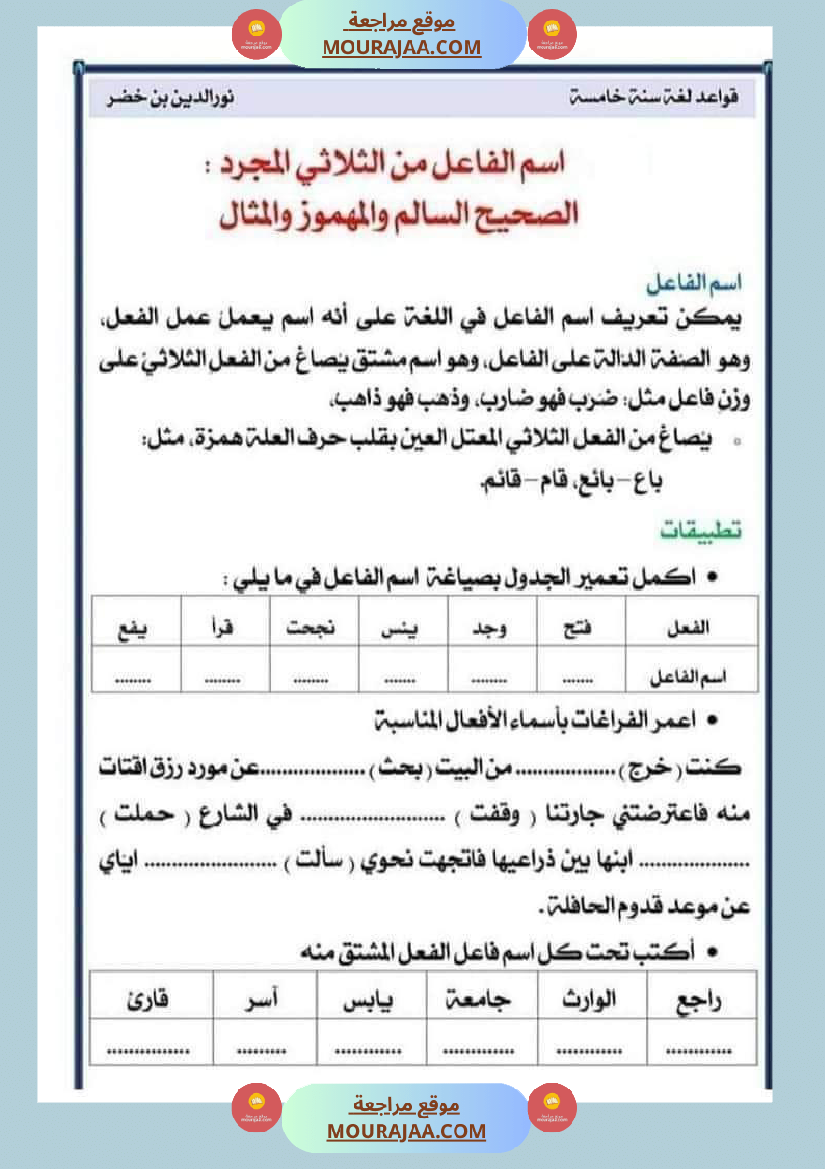 قواعد اللغة لتلاميذ السنة السادسة