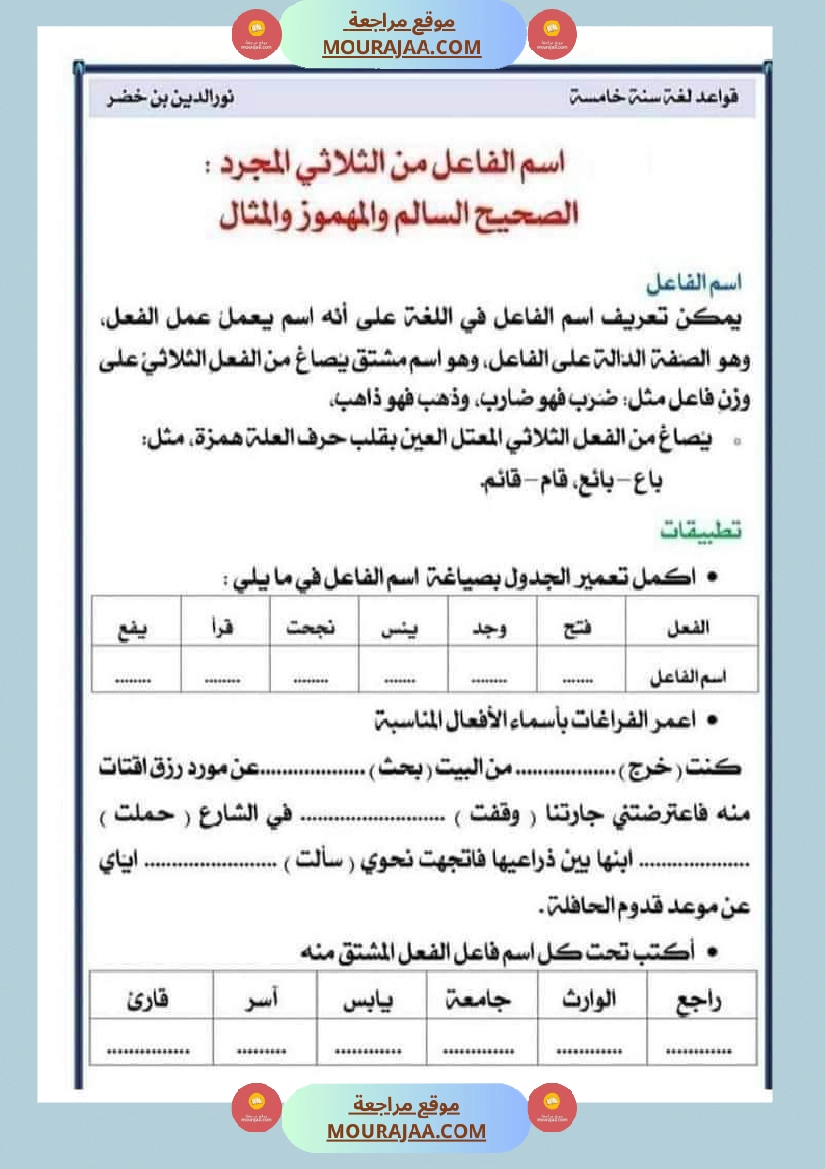 قواعد اللغة لتلاميذ السنة السادسة صفحة 7