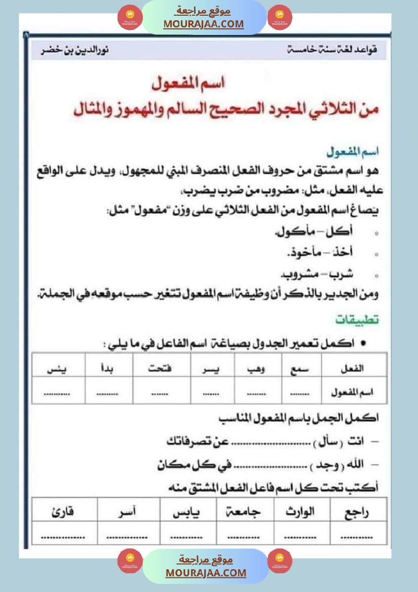 قواعد اللغة لتلاميذ السنة السادسة