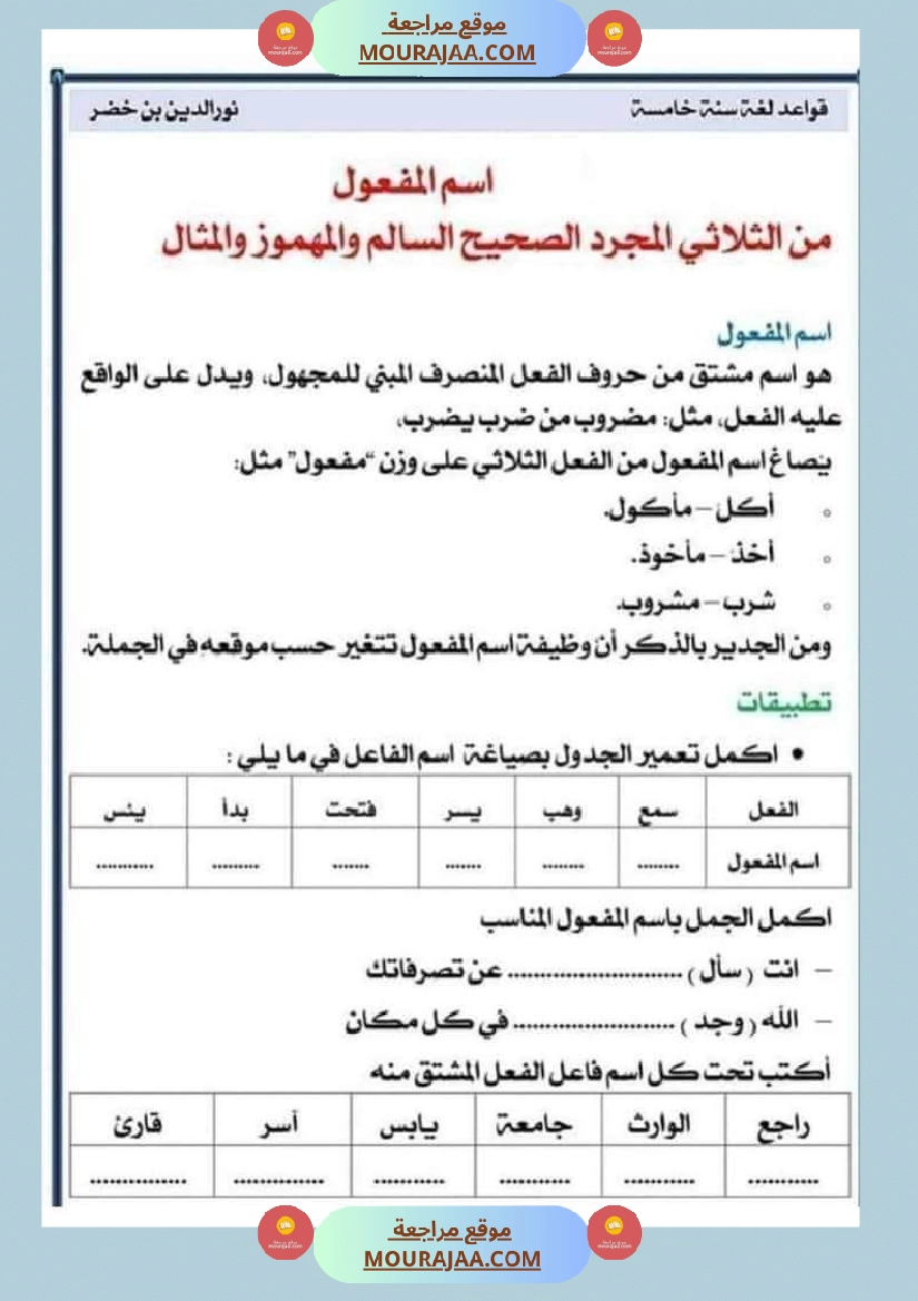 قواعد اللغة لتلاميذ السنة السادسة صفحة 8