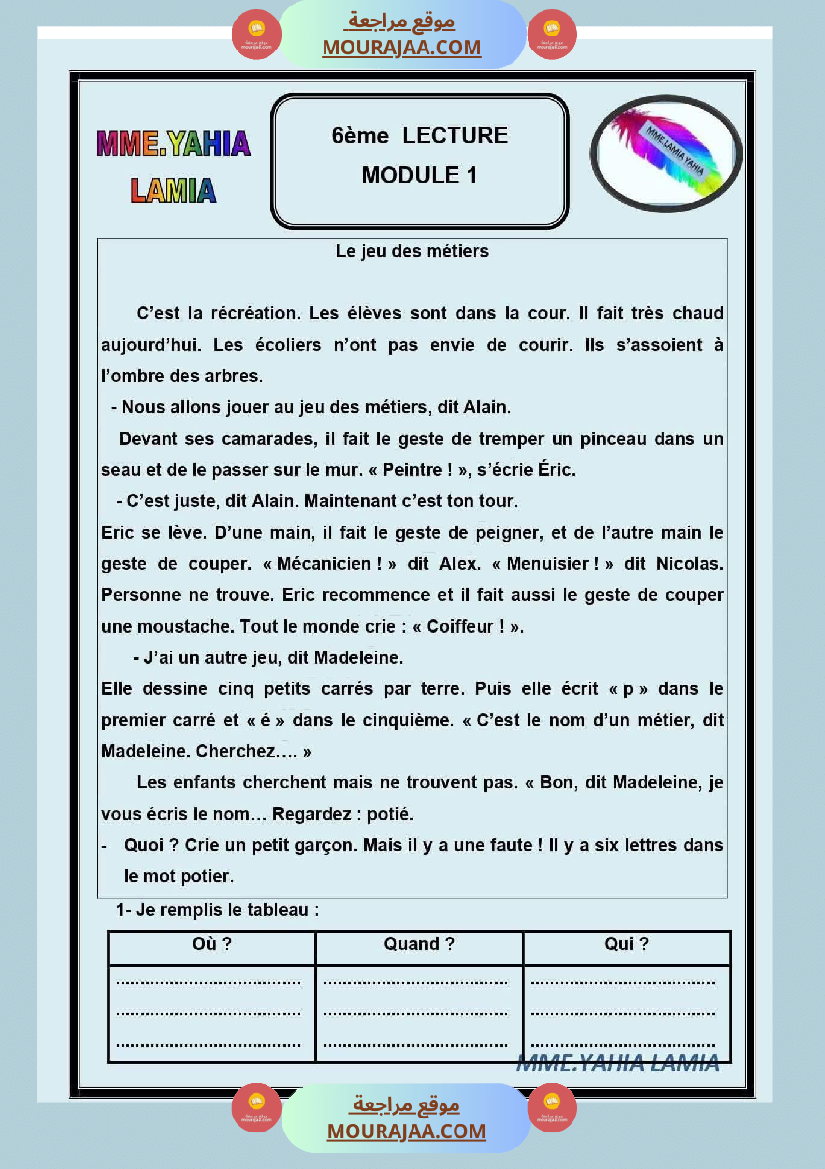 فرنسية الوحدة الأولى السنة السادسة