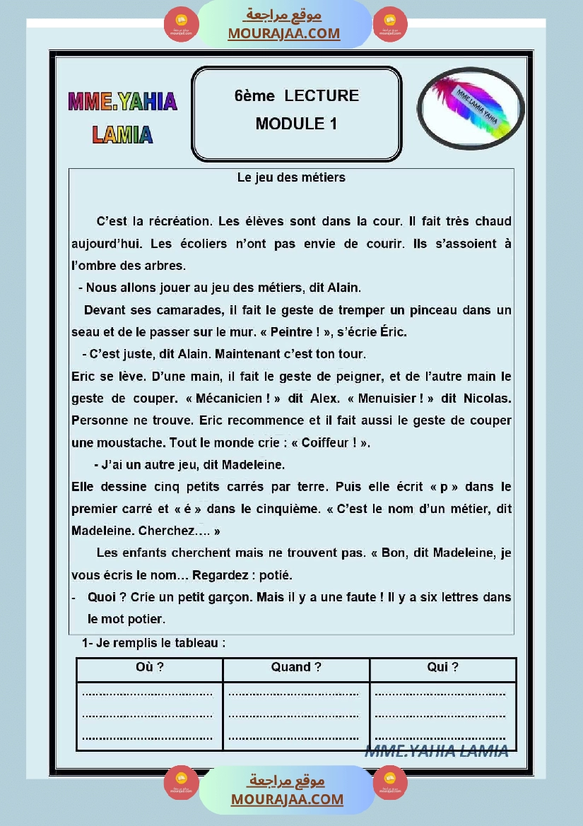 فرنسية الوحدة الأولى السنة السادسة