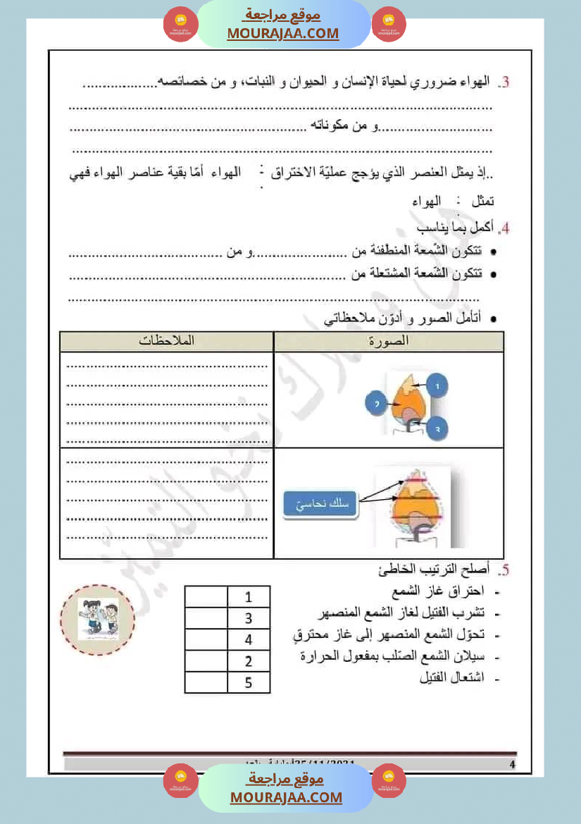 مراجعة شاملة لدروس الثلاثي الأول في الايقاظ العلمي السنة السادسة مرفقة بالاصلاح الهواء