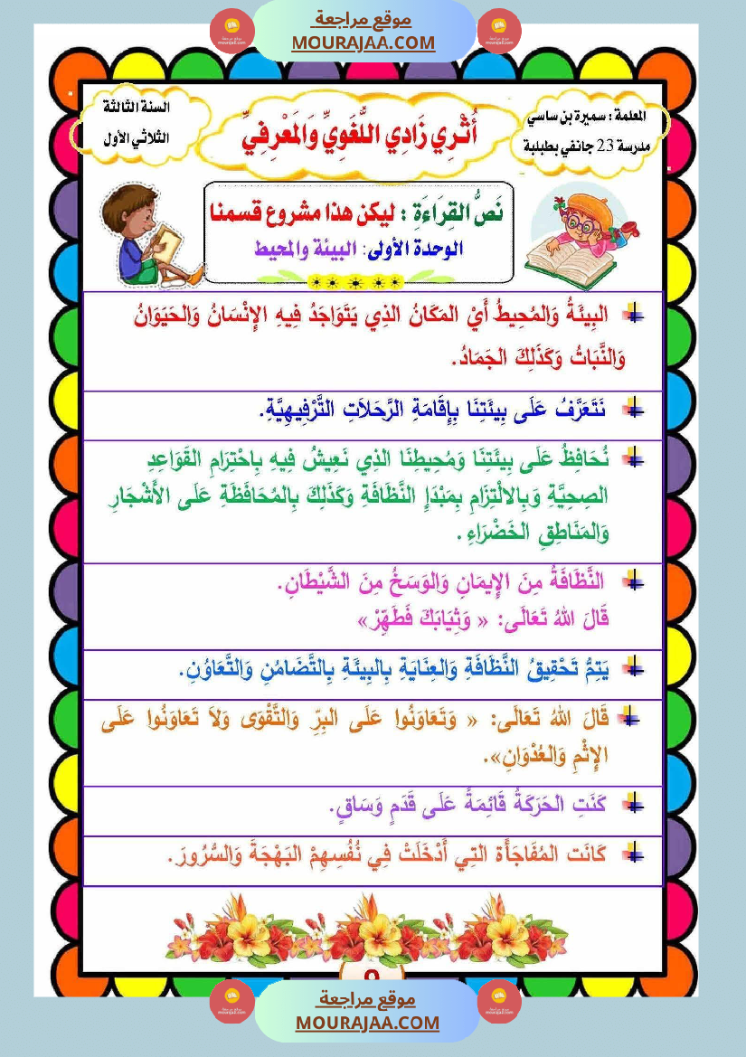 الوحدة الأولى لغة عربية البيئة و المحيط