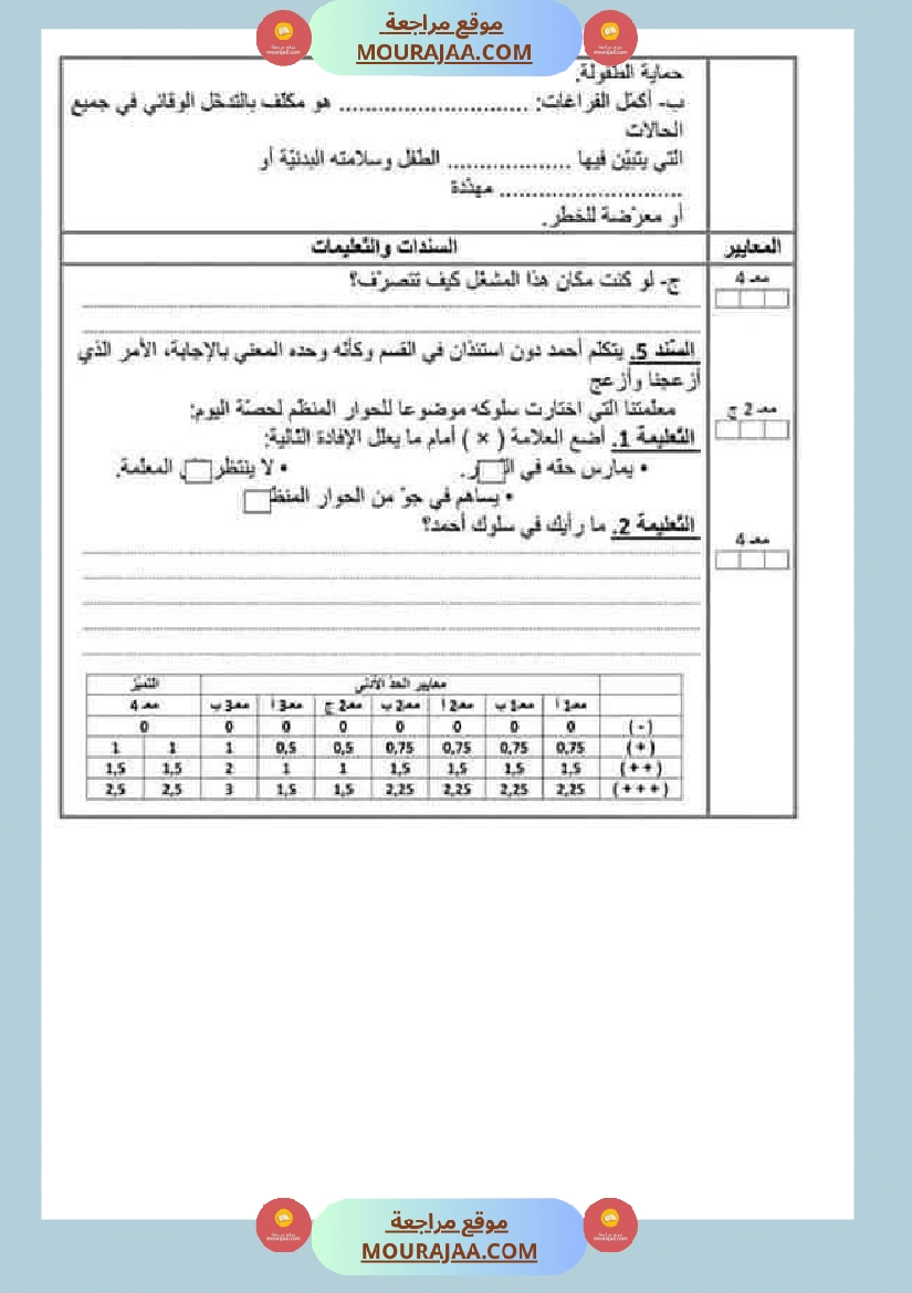 تقييمات مواد اجتماعية ثلاثي ثاني لأبطال السنة الخامسة صفحة 8