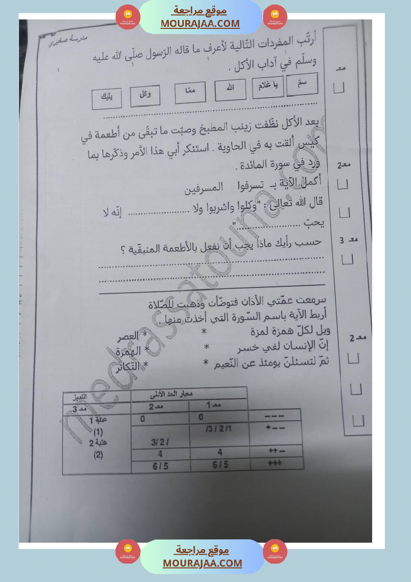 اختبارات في مواد مختلفة لأبطال السنة الثانية