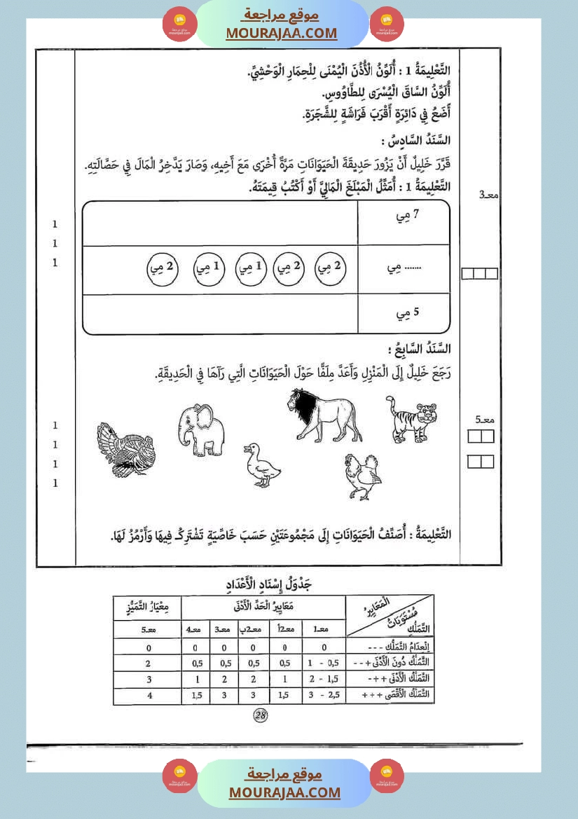 إختبارات الثلاثي الثاني من كنوز النجاح سنة اولى صفحة 15