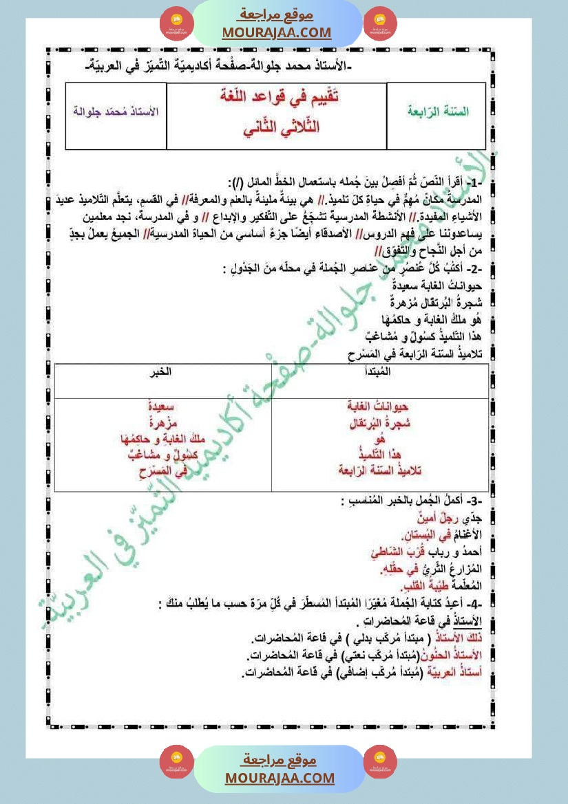 قواعد لغة مع الاصلاح لأبطال السنة الرابعة