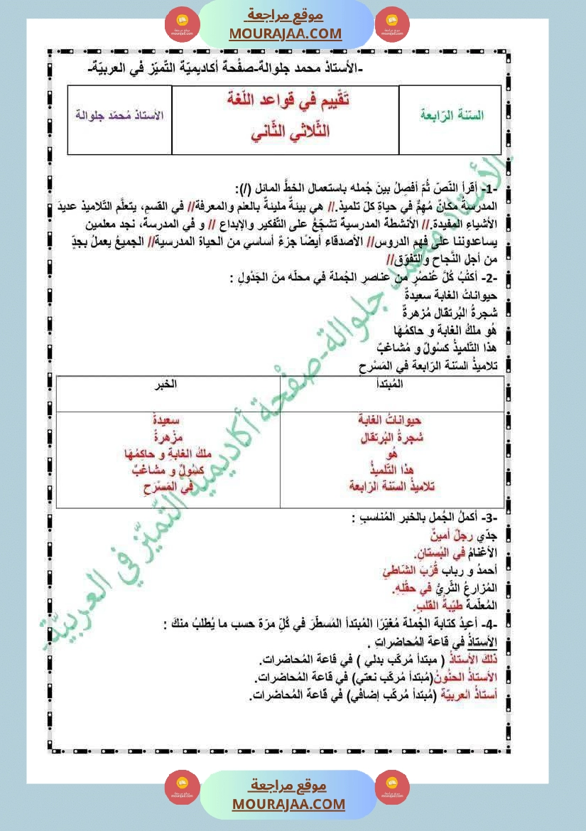 قواعد لغة مع الاصلاح لأبطال السنة الرابعة