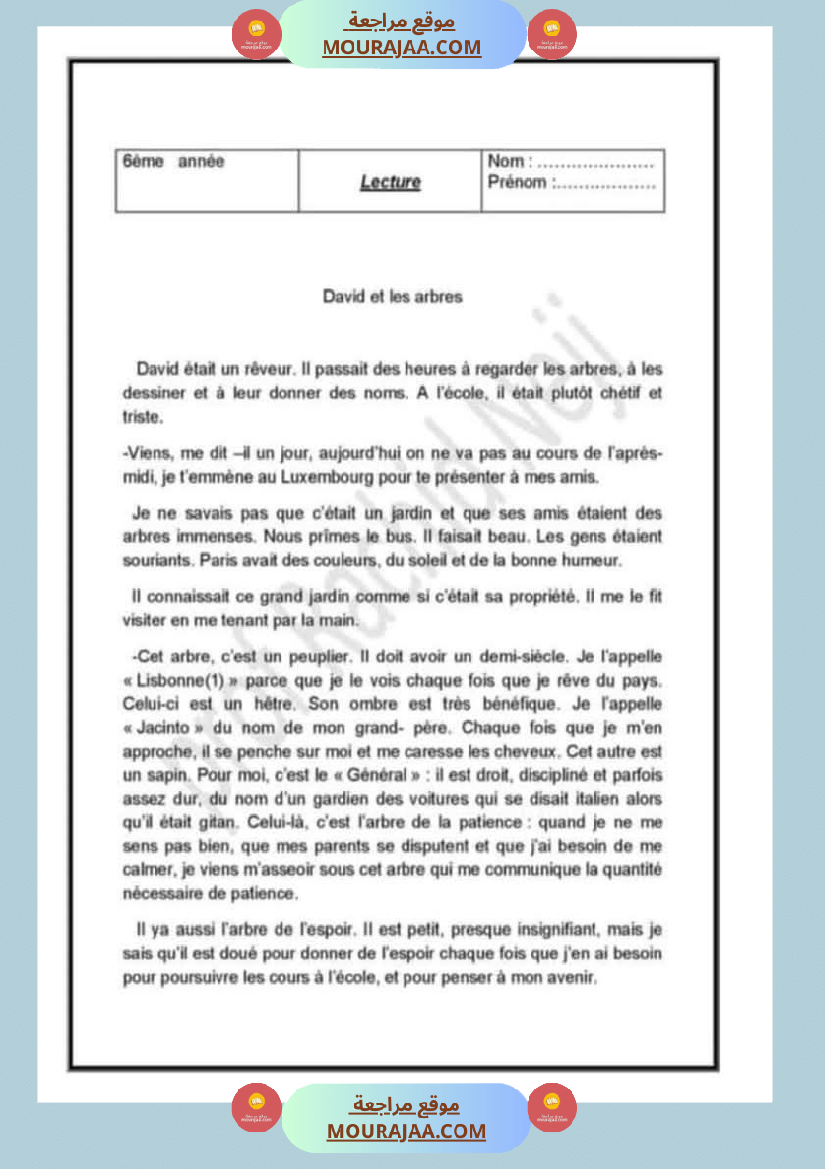 lecture comprehension corrigee 6eme annee