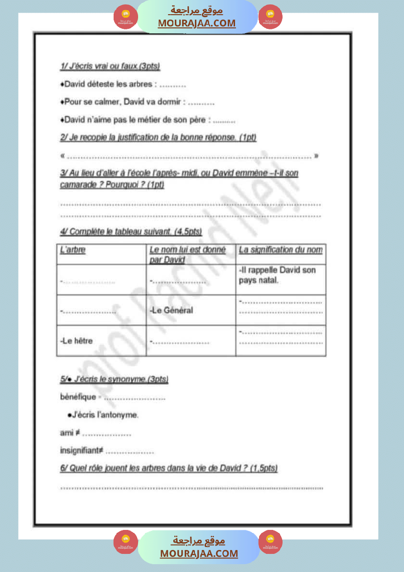 lecture comprehension corrigee 6eme annee