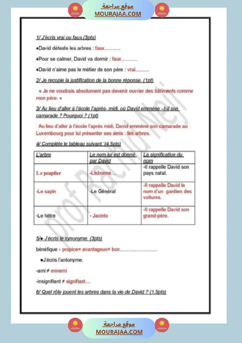 lecture comprehension corrigee 6eme annee صفحة 4