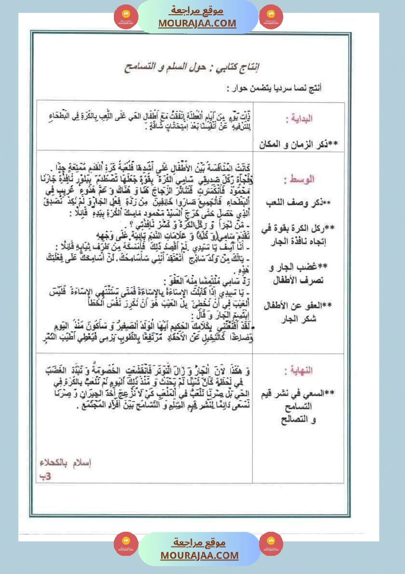 انتاج كتابي لأبطال السنة الثالثة صفحة 2