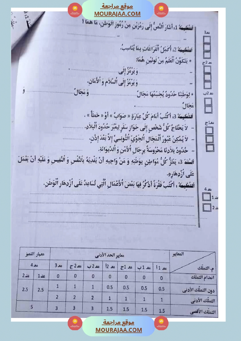 امتحان تربية المدنية سنة خامسة ابتدائي ثلاثي الثالث 1 صفحة 2