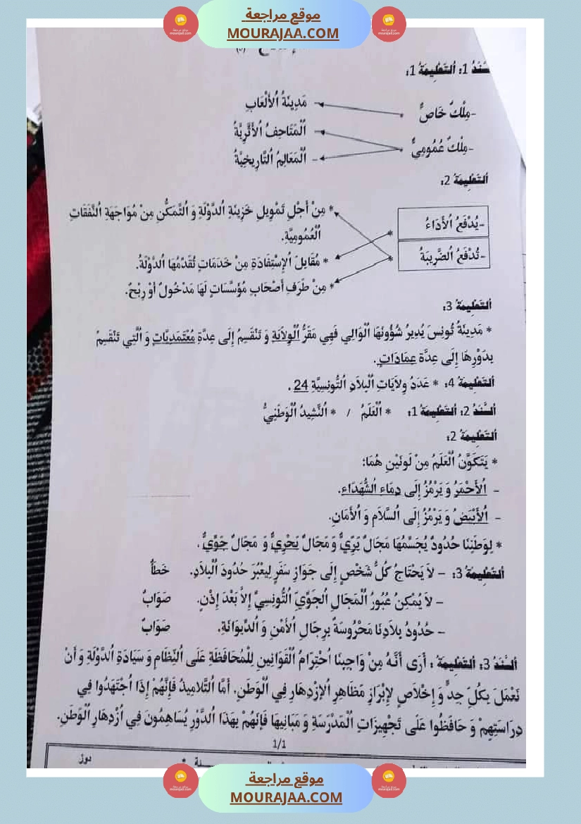 امتحان تربية المدنية سنة خامسة ابتدائي ثلاثي الثالث 1 صفحة 3