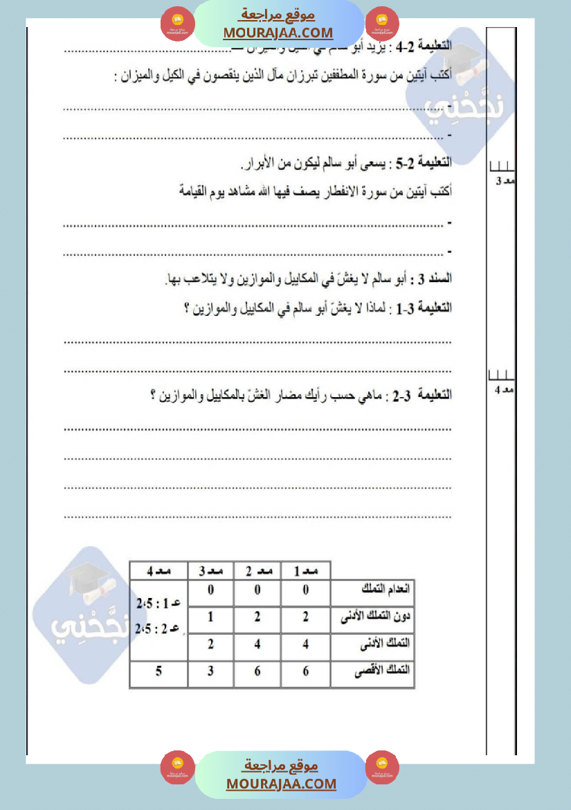امتحانات_تربية_إسلامية_سنة_خامسة_ابتدائي_ثلاثي_الثالث_