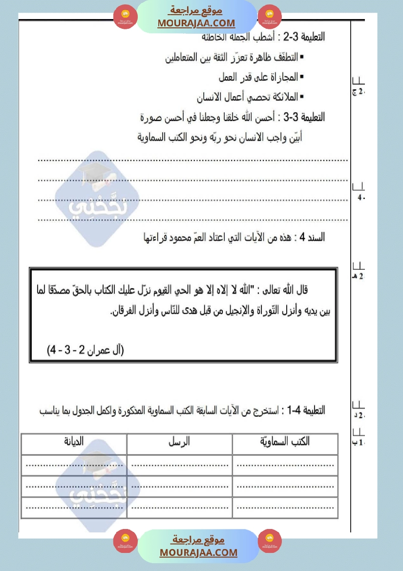 امتحانات تربية إسلامية سنة خامسة ابتدائي ثلاثي الثالث  صفحة 16