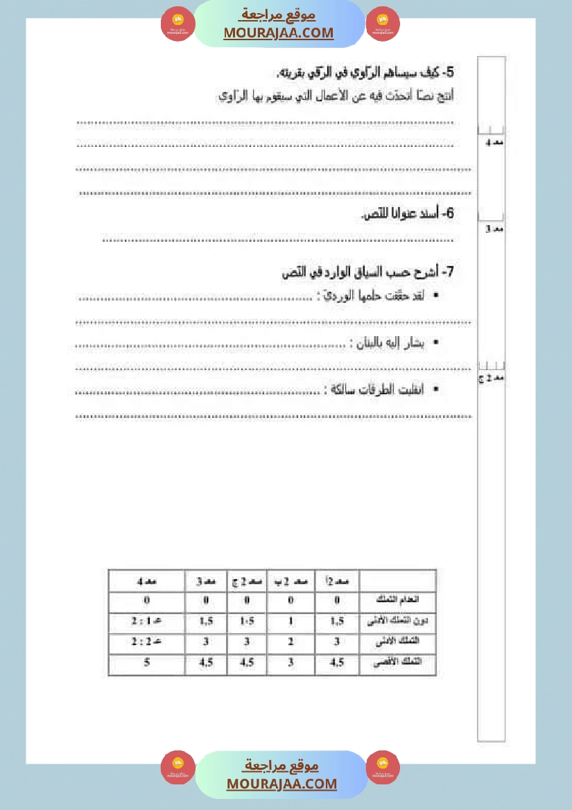 امتحان قراءة سنة خامسة ابتدائي ثلاثي الثالث 1 صفحة 2