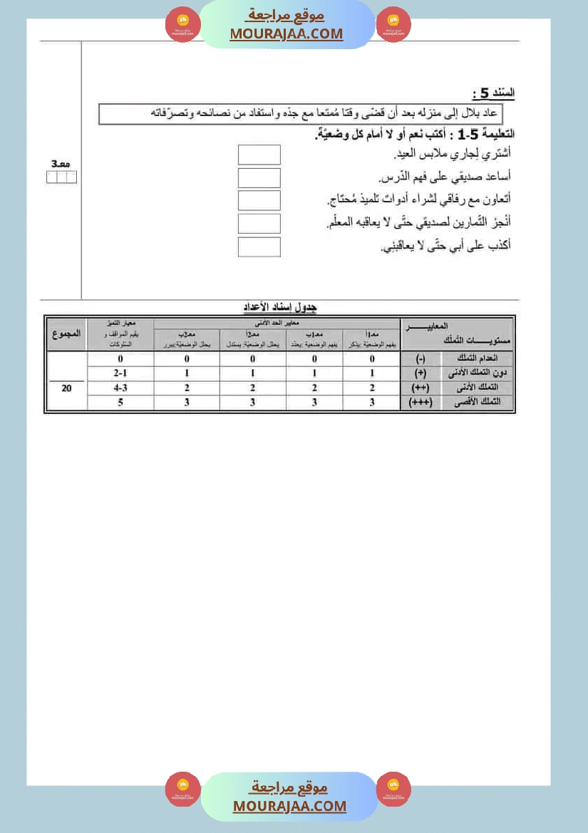 امتحانات تربية إسلامية سنة ثانية ابتدائي ثلاثي الثالث  صفحة 3