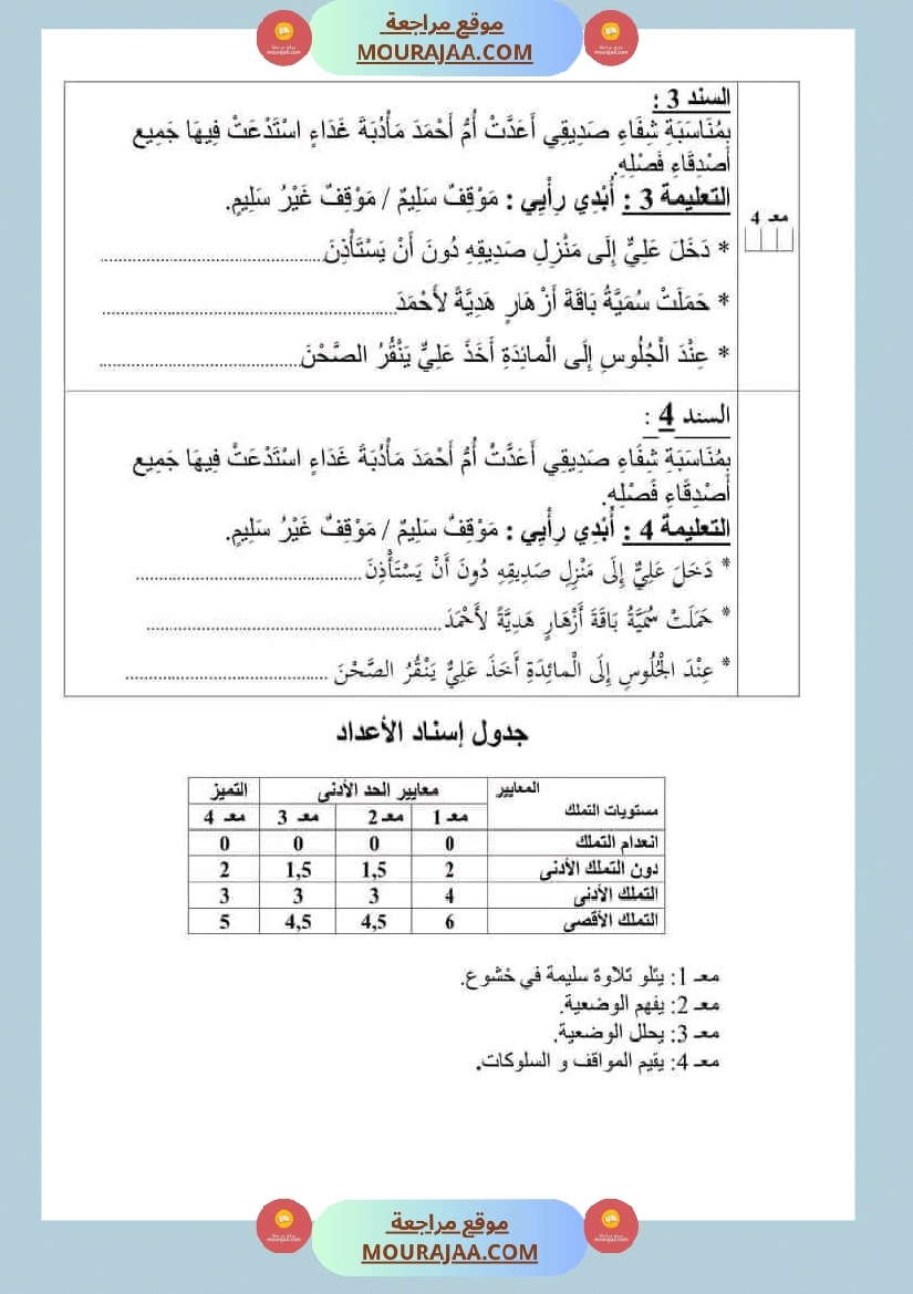امتحانات تربية إسلامية سنة ثانية ابتدائي ثلاثي الثالث  صفحة 7