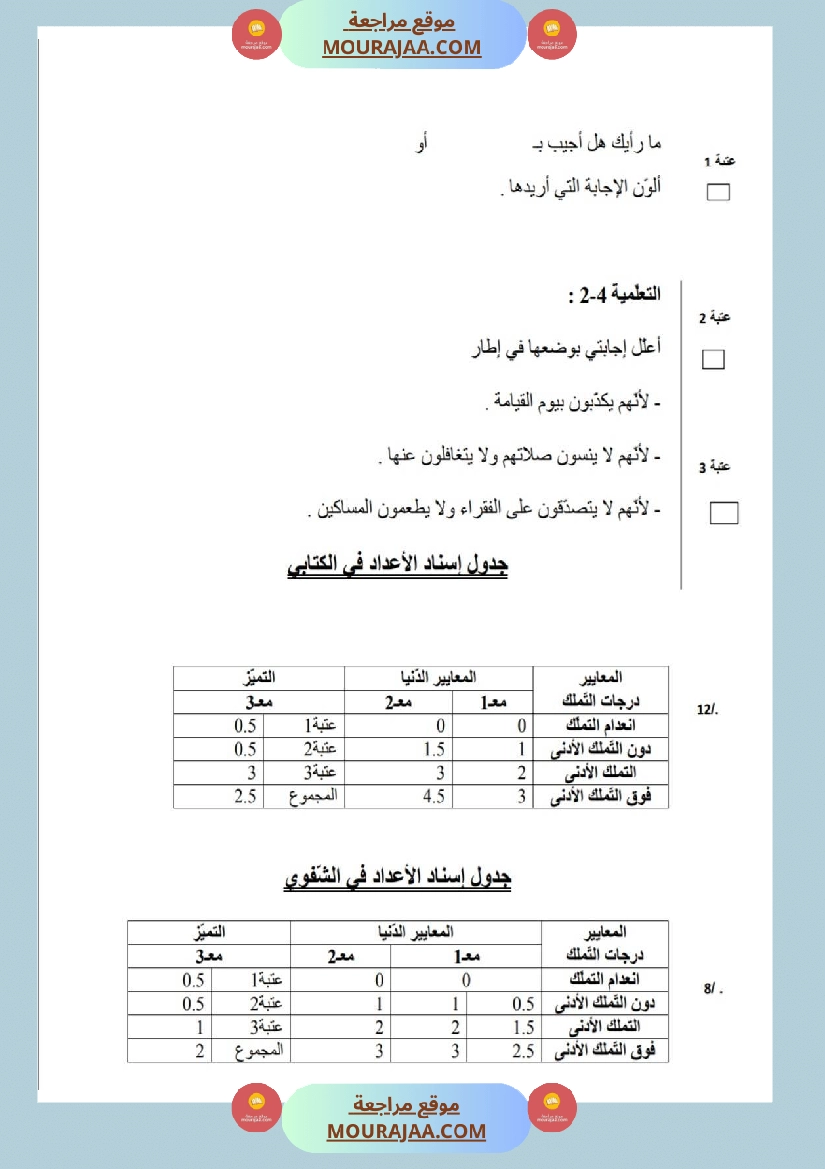 امتحانات تربية إسلامية سنة اولي ثلاثي الثالث  صفحة 3