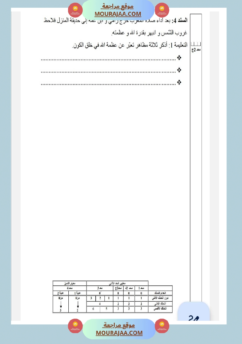امتحانات تربية إسلامية سنة رابعة ثلاثي الثالث  صفحة 13