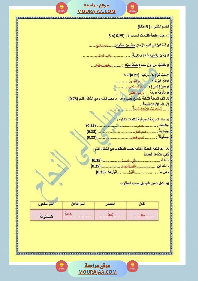 امتحان العربية سنة سادسة ابتدائي ثلاثي الثالث  صفحة 11