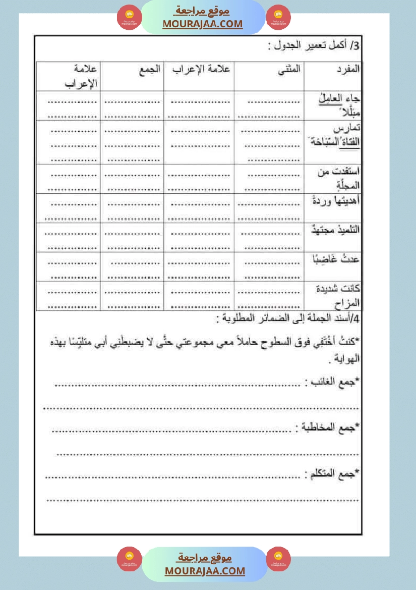 امتحان قواعد اللغة سنة سادسة ابتدائي ثلاثي الثالث  صفحة 18
