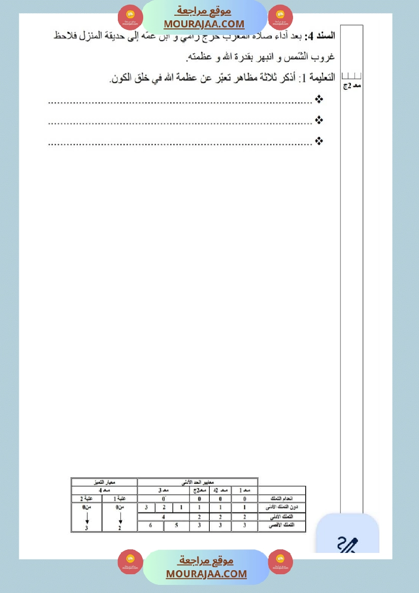 امتحانات تربية إسلامية سنة ثالثة ثلاثي الثالث  صفحة 13