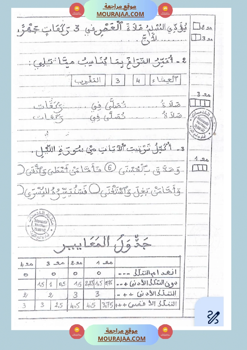 امتحانات تربية إسلامية سنة ثالثة ثلاثي الثالث  صفحة 8