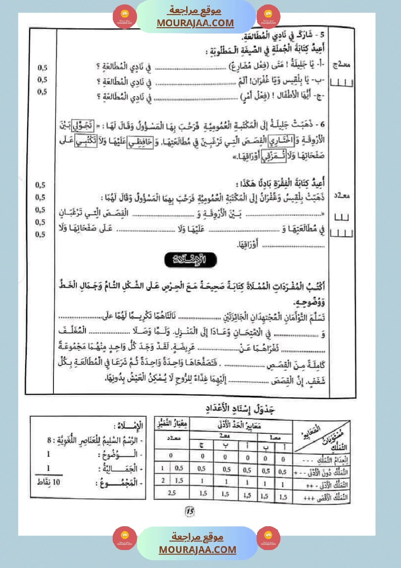 امتحان قواعد اللغة سنة ثالثة ثلاثي الثالث  صفحة 11