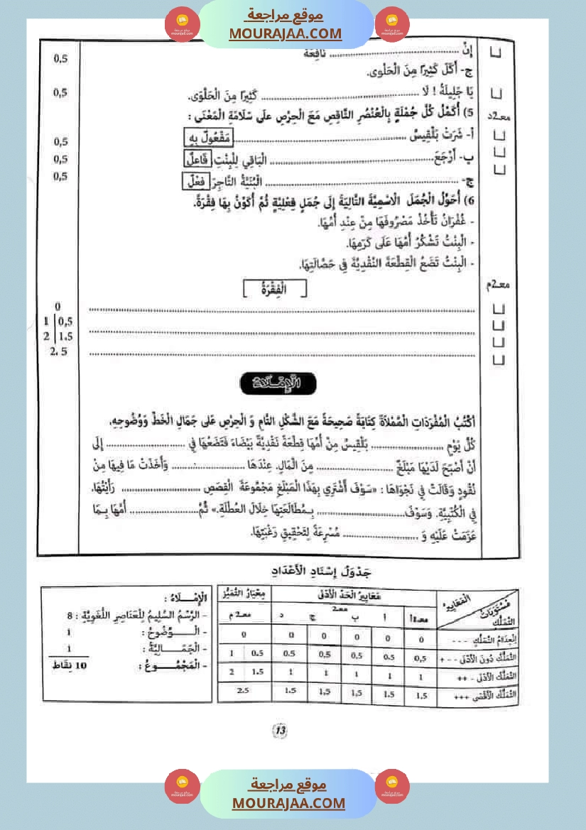 امتحان قواعد اللغة سنة ثالثة ثلاثي الثالث  صفحة 7