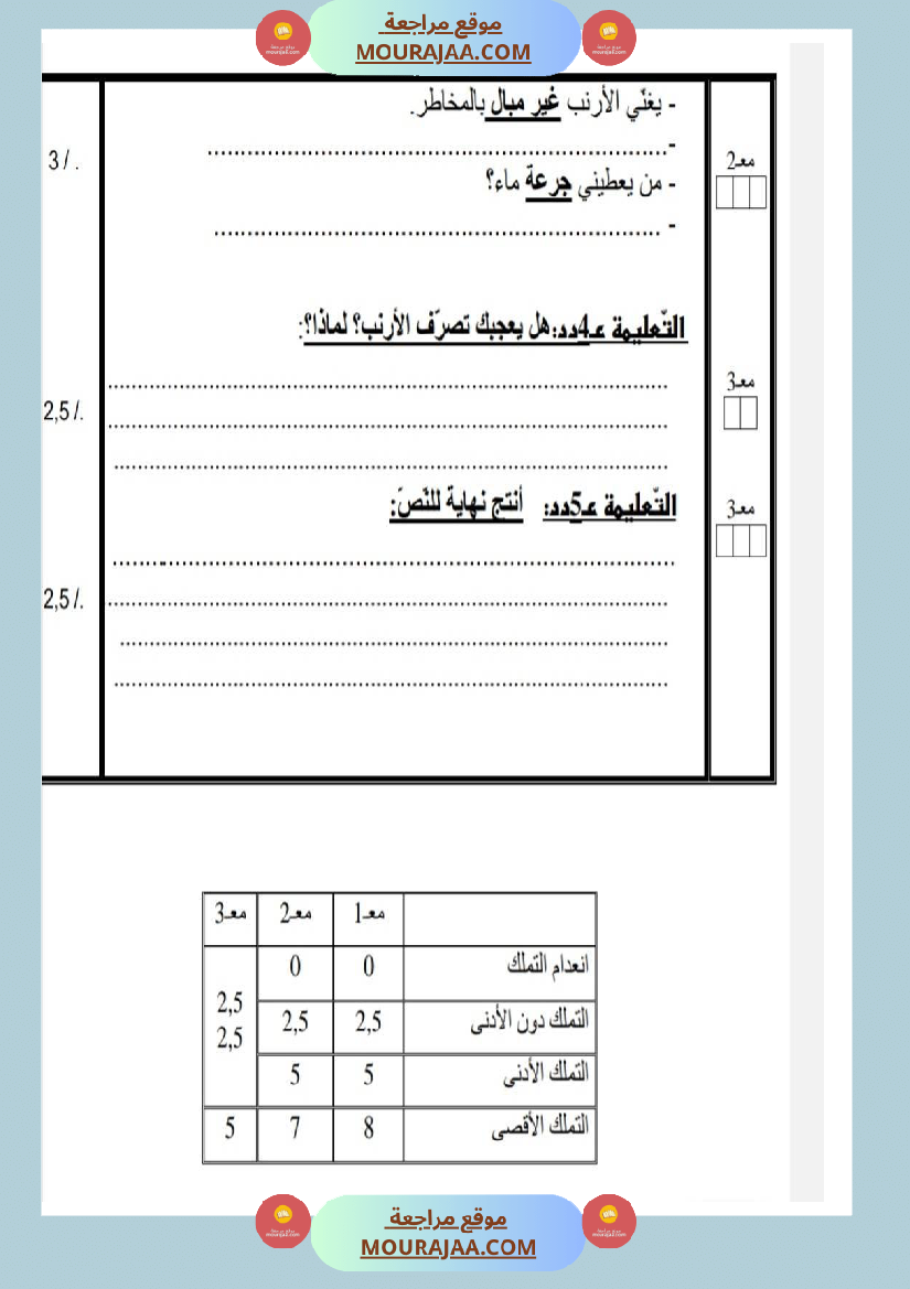 امتحانات قراءة سنة ثالثة ثلاثي الثالث 