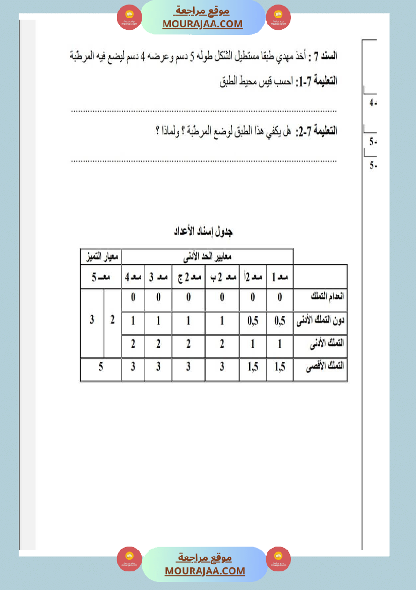 امتحانات رياضيات سنة ثالثة ابتدائي ثلاثي الثالث