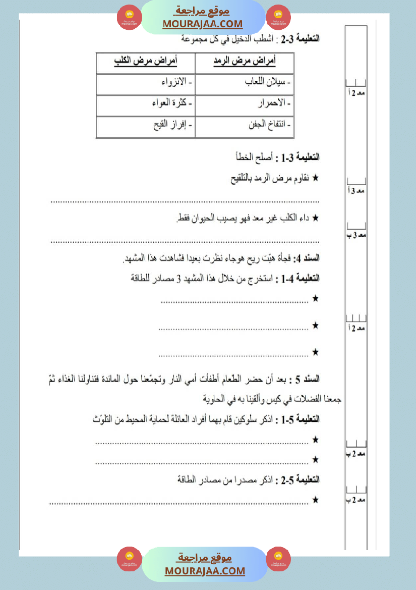 امتحانات إيقاظ علمي سنة ثالثة ابتدائي ثلاثي الثالث