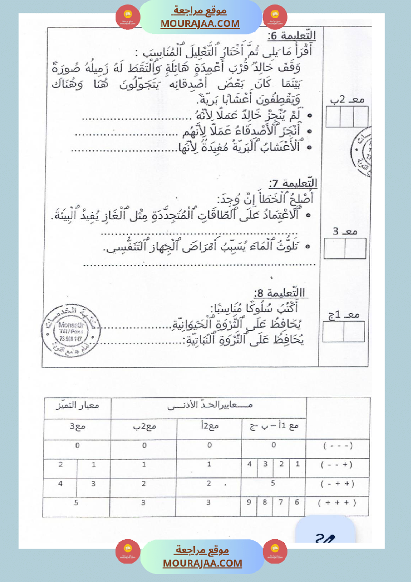 امتحانات إيقاظ علمي سنة ثالثة ابتدائي ثلاثي الثالث
