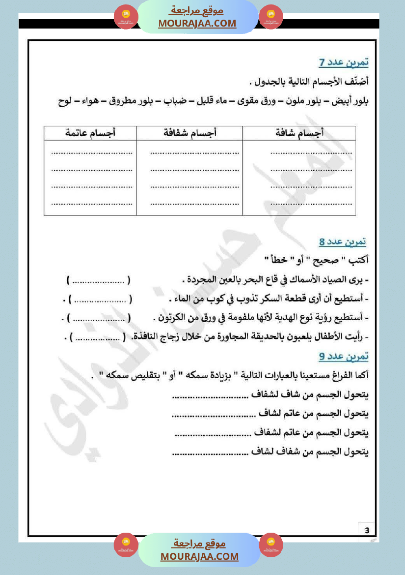 محور الضوء السنة الخامسة