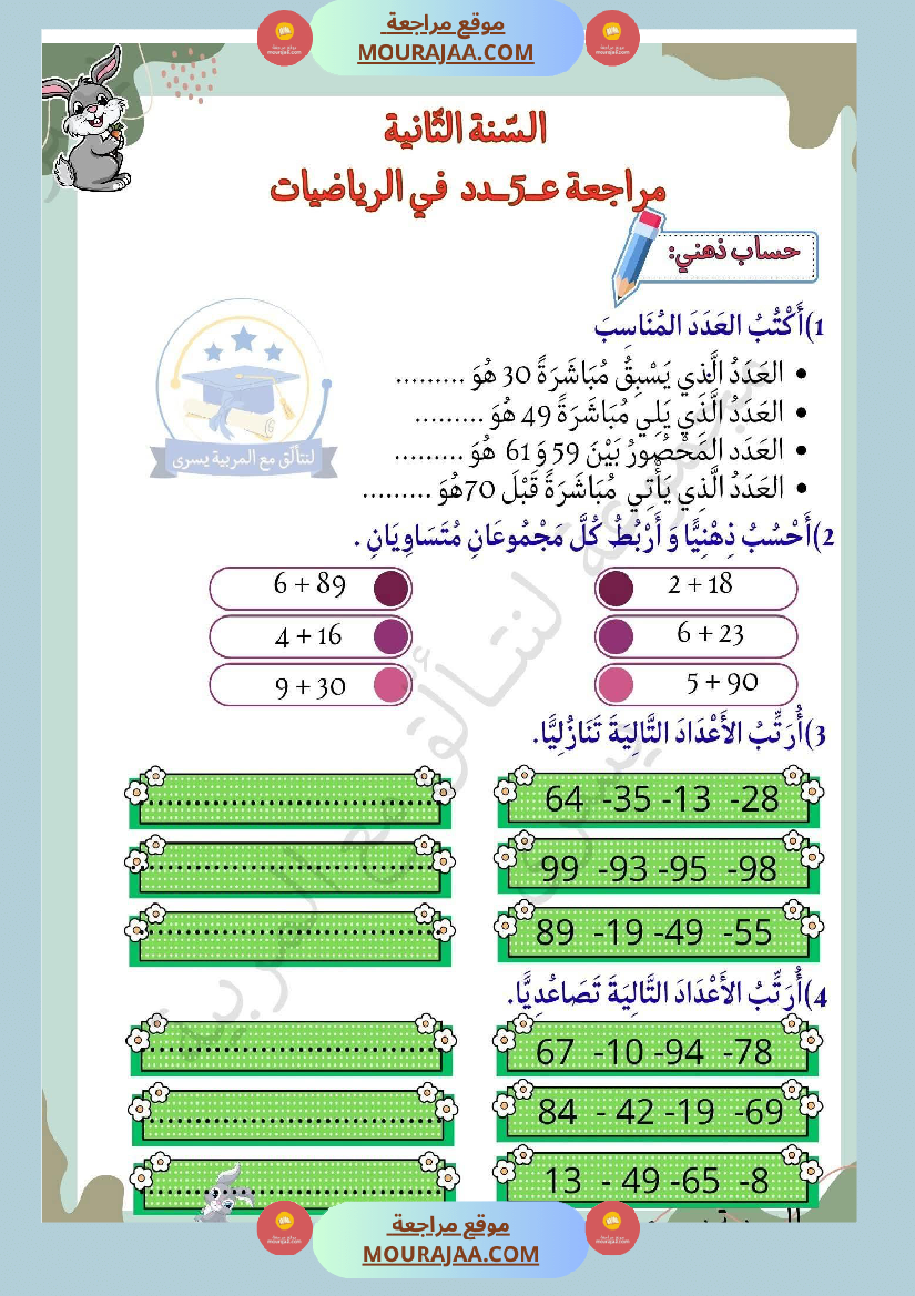 سنة ثانية تمارين في مادة الرياضيات