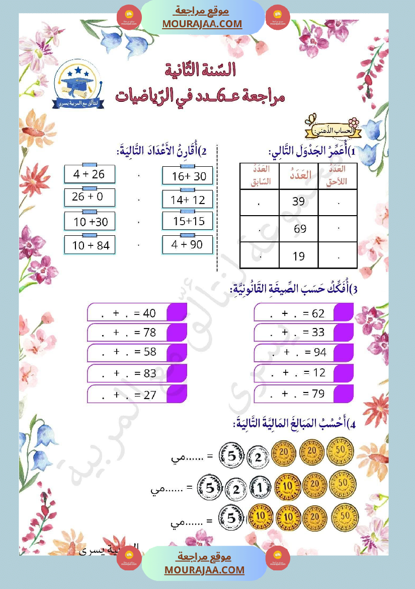 سنة ثانية تمارين في مادة الرياضيات