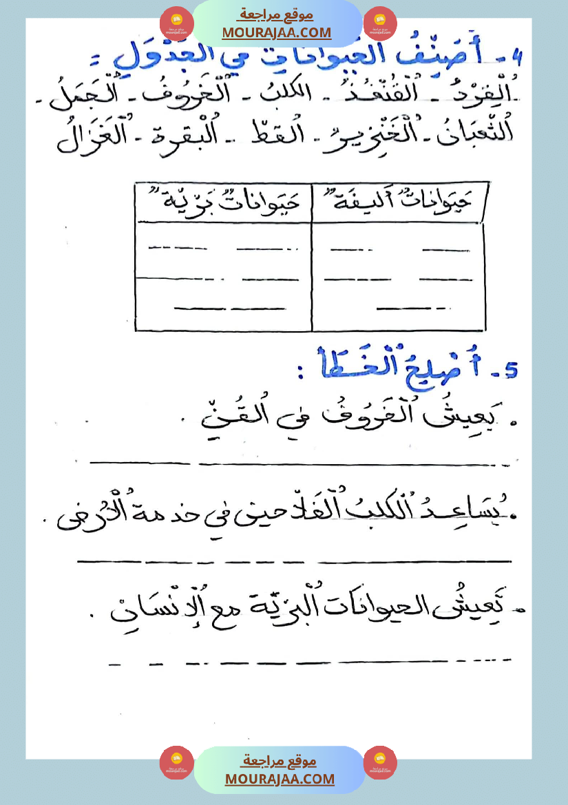 السنة الثانية تمارين ثلاثي الاول في الإيقاظ العلمي