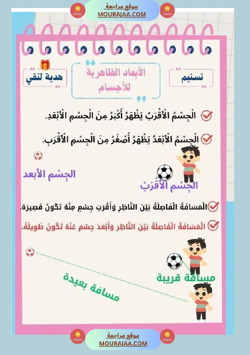 السنة الثانية إيقاظ علمي الأبعاد الظاهرية للأجسام